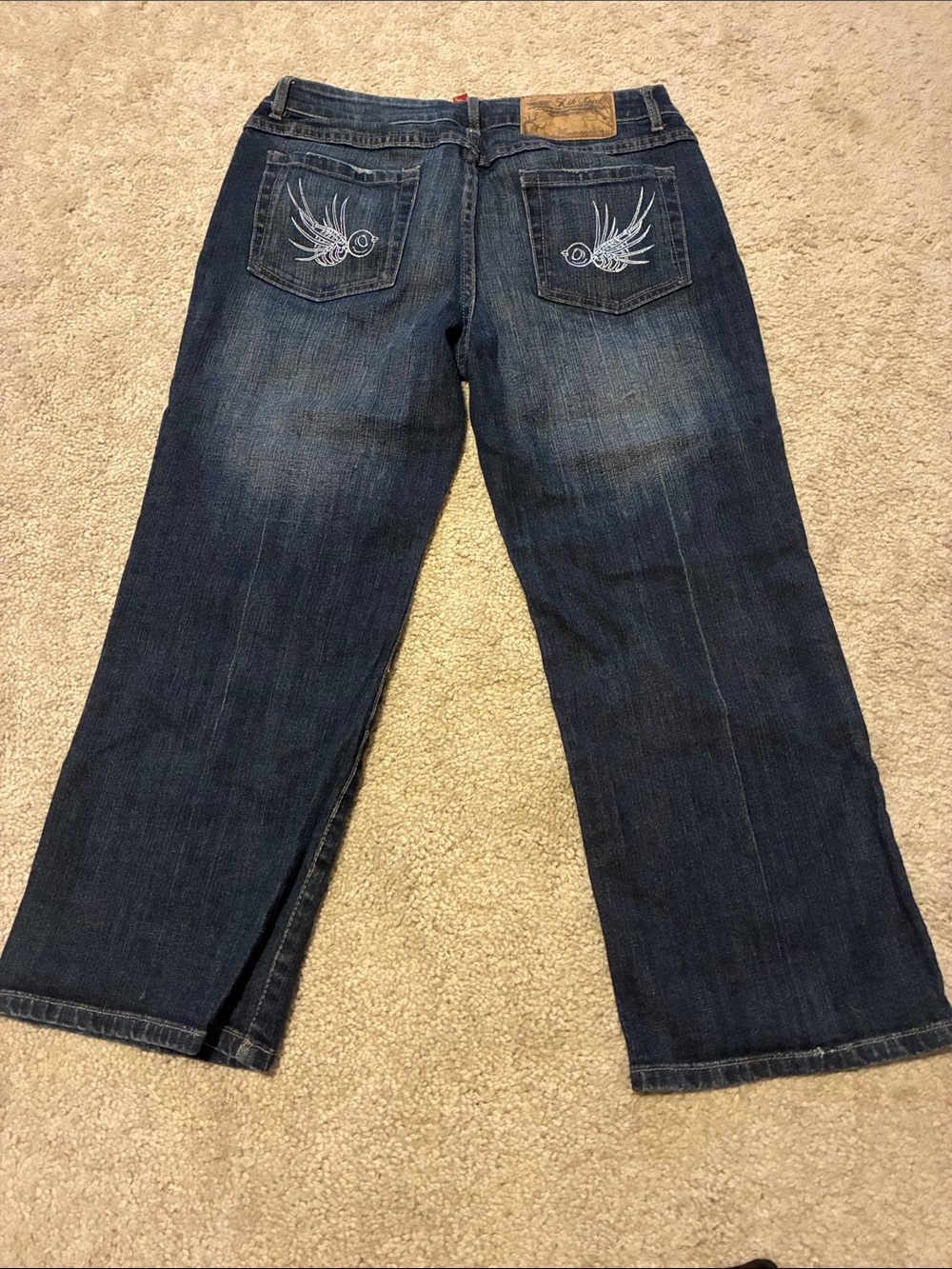 Kik Girl Dark Blue Embroidered Back-Pocket Birdie Jeans